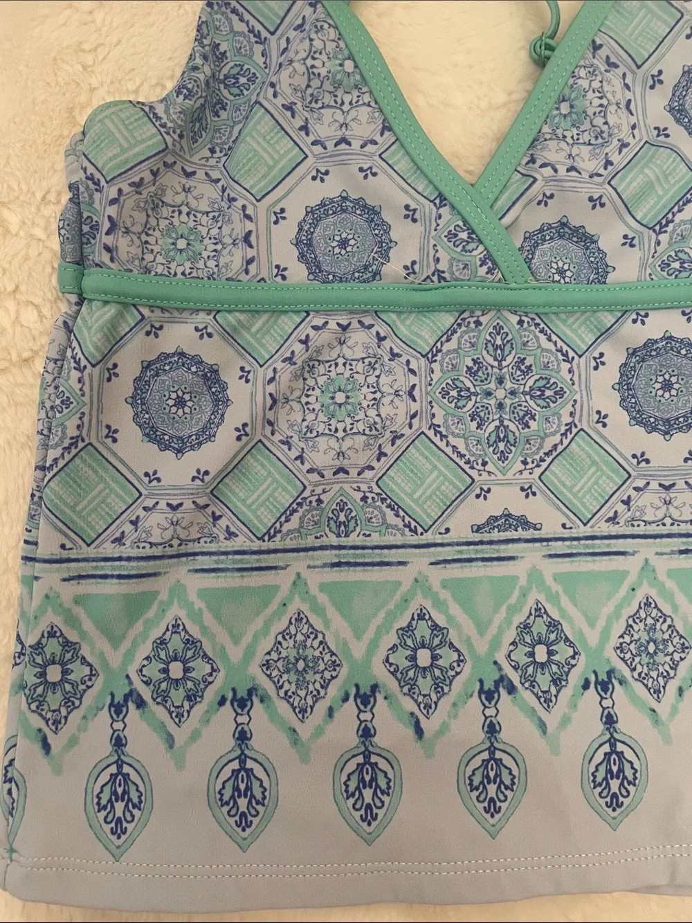Cabana Life Girls Blue & Mint Patterned Tankini Set